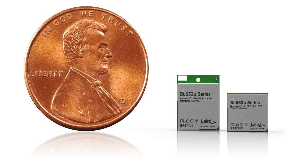 BL653µ Size Comparison - Integrated Antenna and Antenna Trace Pin Module
